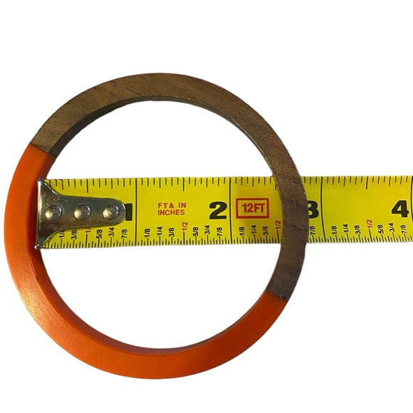 Vintage 50/50 Bangles Wood and Lucite Red & Yellow - Picture 2 of 3